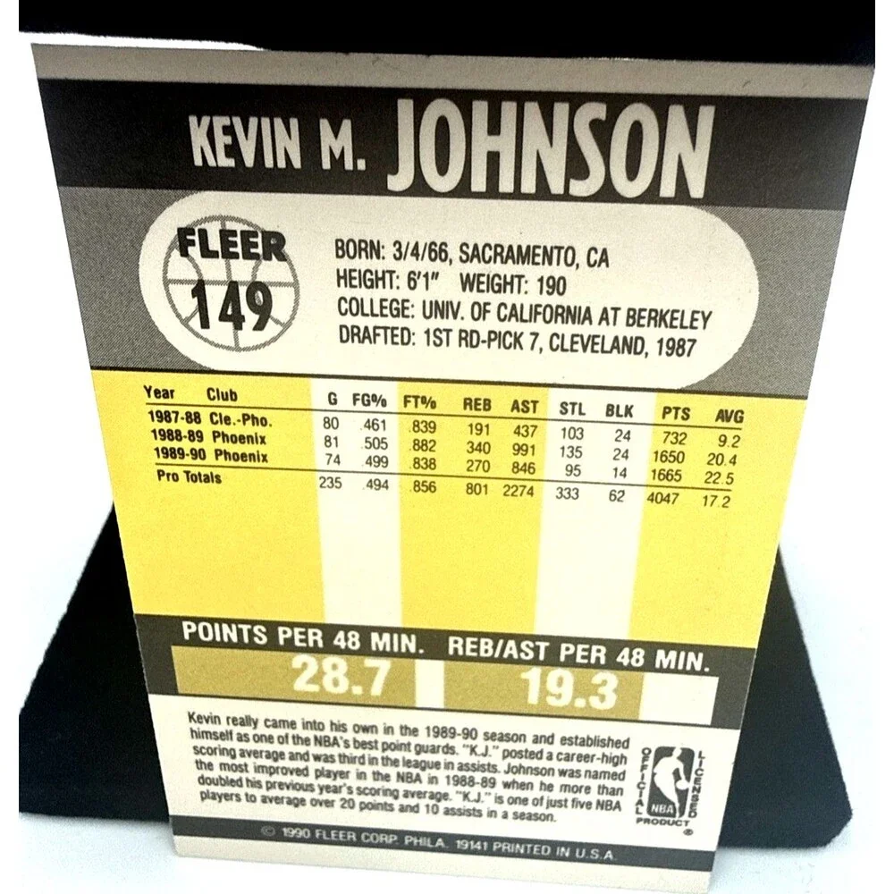 1990 Fleer Kevin Johnson #149 Phoenix Suns Autographed Signed Basketball Card